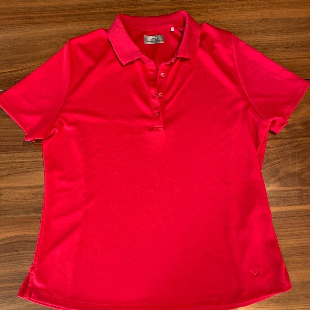 Calloway womens' classic golf/pickle ball/tennis pull on polo shirt, sz L red